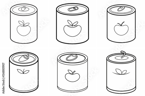 Canned Food Tomato Outline Coloring Book Page – Line Art Drawing Set on White Background