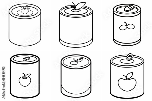 Canned Food Tomato Outline Coloring Book Page – Line Art Drawing Set on White Background