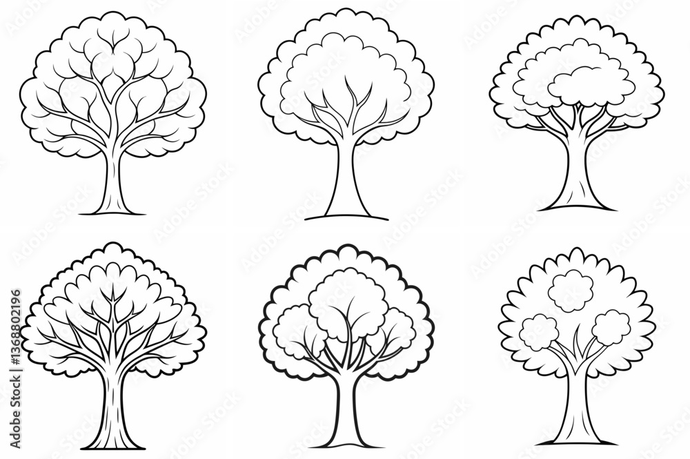 Naklejka premium Cape Chestnut Tree Outline Coloring Book Page – Line Art Drawing Set on White Background