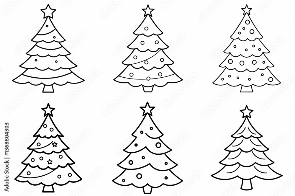 Christmas Tree Outline Coloring Book Page – Line Art Drawing Set on White Background Christmas Tree Outline Coloring Book Page – Line Art Drawing Set on White Background