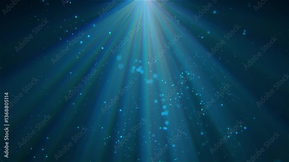 Light rays from top and floating particles in air mist or steam. Overlay special vfx ambient effect animation for atmospheric videos or underwater scenes or stage spot light effect.
