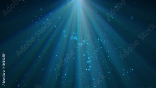 Light rays from top and floating particles in air mist or steam. Overlay special vfx ambient effect animation for atmospheric videos or underwater scenes or stage spot light effect.
