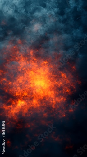 Fiery sunset through dark clouds.