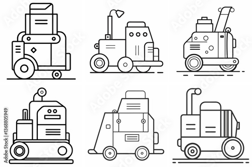 ompactor Machine Outline Coloring Book Page – Line Art Drawing Set on White Background