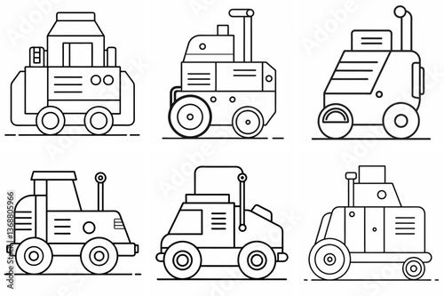 ompactor Machine Outline Coloring Book Page – Line Art Drawing Set on White Background