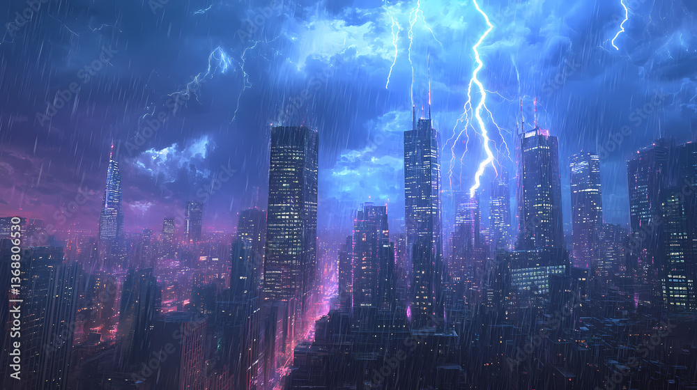 Obraz premium thunderstorm urban cityscape