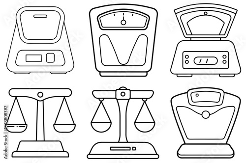 Digital Scale Outline Coloring Book Page – Line Art Drawing Set on White Background
