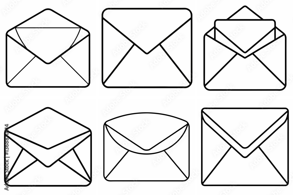 Envelope Outline Coloring Book Page – Line Art Drawing Set on White Background Envelope Outline Coloring Book Page – Line Art Drawing Set on White Background