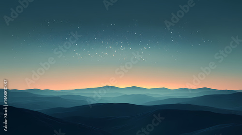 A shimmering veil of starlight stretching across the horizon, bathing the dreamscape in a soft, ethereal glow. illustration, minimalism,. dreamscape. illustration. Veiled Horizon. Illustration