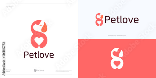 Pet care love logo icon design vector illustration element for animals pet, symbol dog hug with heart sign for pet store or pet shop. people, dog, love. veterinary clinic, shelter, business services.