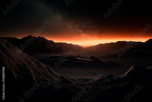 An astronaut stands on a lunar surface, gazing at the shimmering auroras in a starry night sky. aurora borealis on mars