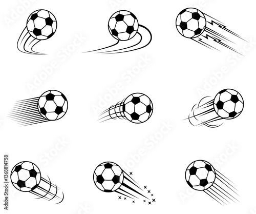 Classic soccer ball flying effect motion lines illustration