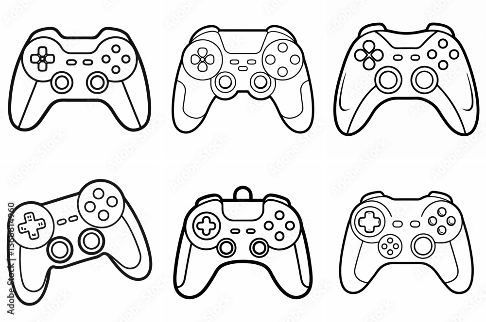 Gaming Controller Outline Coloring Page - Line Art Drawing Set on White Background Gaming Controller Outline Coloring Page - Line Art Drawing Set on White Background