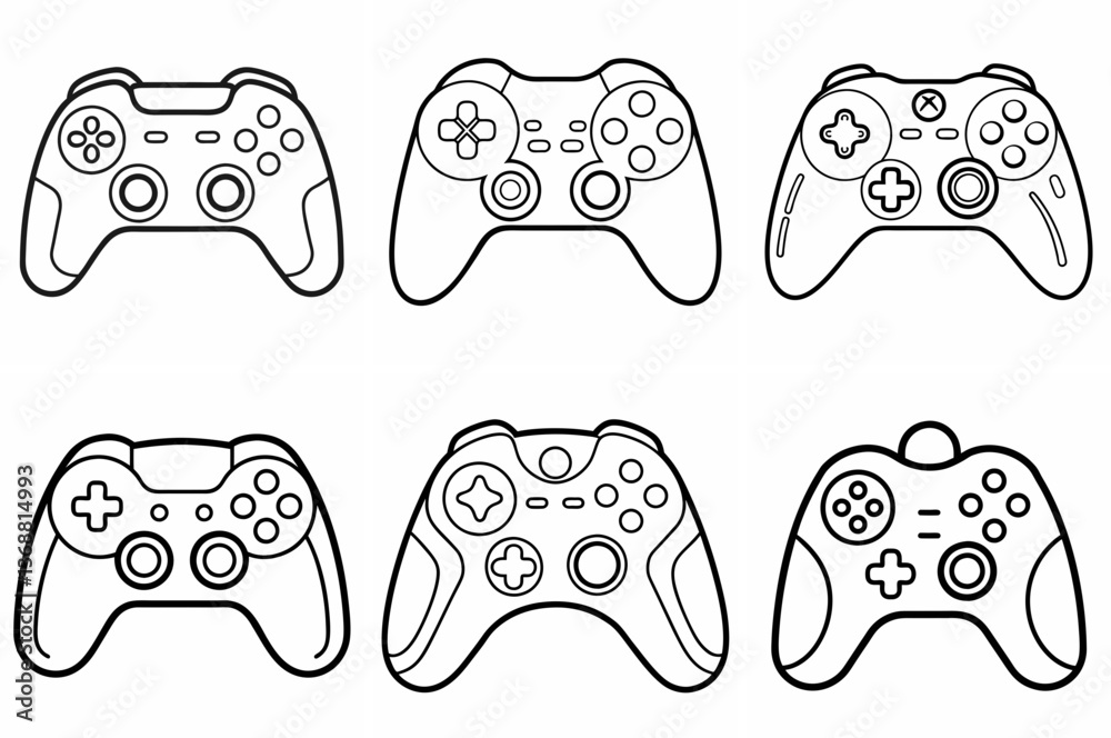 Gaming Controller Outline Coloring Page - Line Art Drawing Set on White Background Gaming Controller Outline Coloring Page - Line Art Drawing Set on White Background