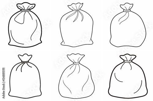 arbage Bag Outline Coloring Page - Line Art Drawing Set on White Background