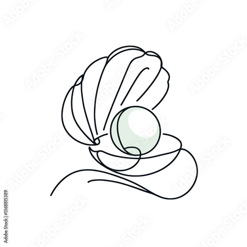 Minimalist line drawing of an oyster with a pearl  