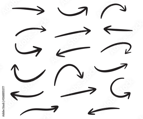 Set of arrow hand drawn doodle style organic shapes collection