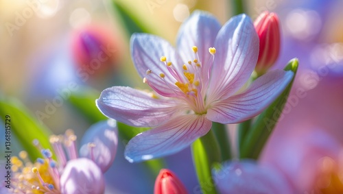 Delicate, light pink & yellow flower, vibrant petals, bokeh effect