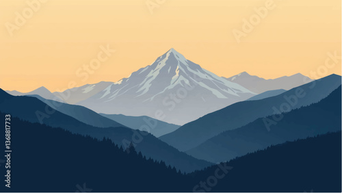 Mountains covered with snow. Mountains landscape. Snowy Mountain Range. Vector illustration.	
