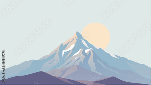 Mountains covered with snow. Mountains landscape. Snowy Mountain Range. Vector illustration.	
