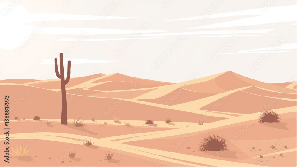 Desert landscape. Illustration of a desert landscape. Desert dunes. Vector illustration.