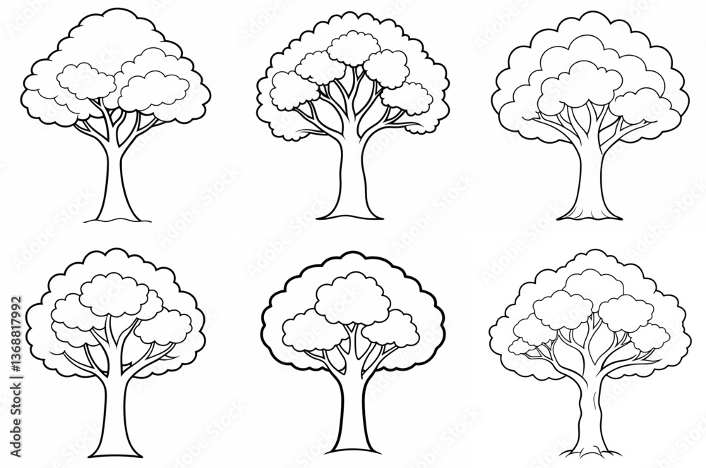 Naklejka premium Hickory Tree Outline Coloring Page - Line Art Drawing Set on White Background