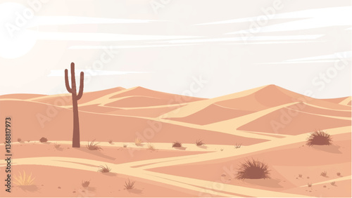 Desert landscape. Illustration of a desert landscape. Desert dunes. Vector illustration.