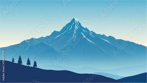 Mountains covered with snow. Mountains landscape. Snowy Mountain Range. Vector illustration.	
