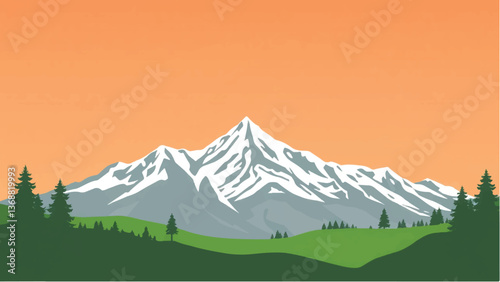 Mountains covered with snow. Mountains landscape. Snowy Mountain Range. Vector illustration.	
