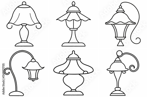 Lamp – Outline Coloring Book Page Line Art Drawing Set