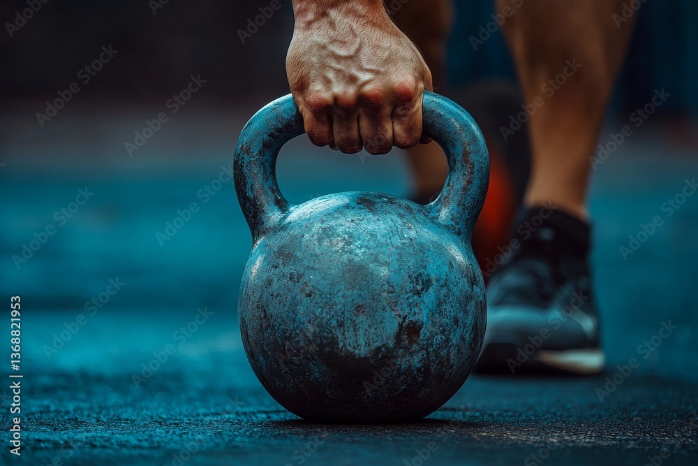 Fototapeta premium A bodybuilder carrying a kettlebell.