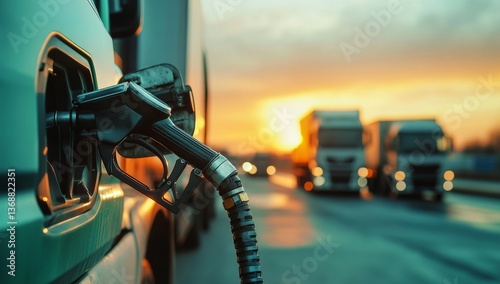 Hose filling a gas tank of a car at a gas station.
