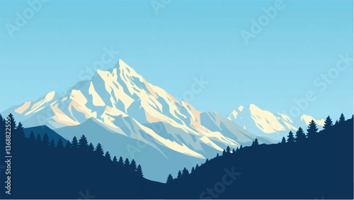 Mountains covered with snow. Mountains landscape. Snowy Mountain Range. Vector illustration.	
