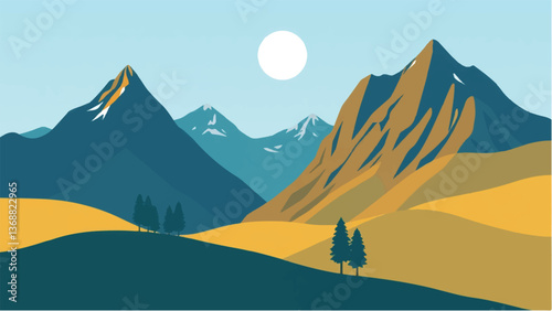 Mountains landscape. Mountain Peak. Vector illustration.	