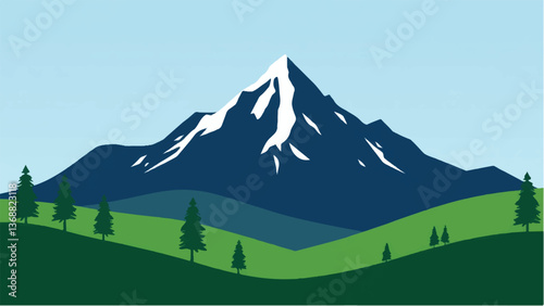Mountains covered with snow. Mountains landscape. Snowy Mountain Range. Vector illustration.	
