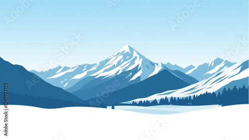 Mountains covered with snow. Mountains landscape. Snowy Mountain Range. Vector illustration.	
