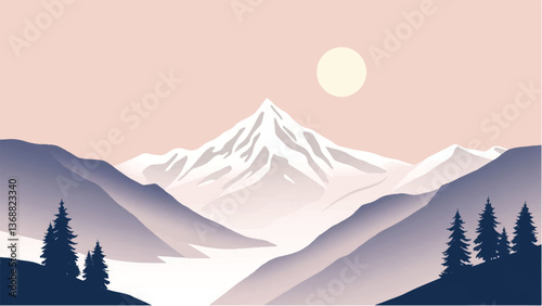 Mountains covered with snow. Mountains landscape. Snowy Mountain Range. Vector illustration.	

