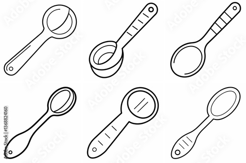 Measuring Spoon Outline Coloring Book Page Line Art Drawing Set