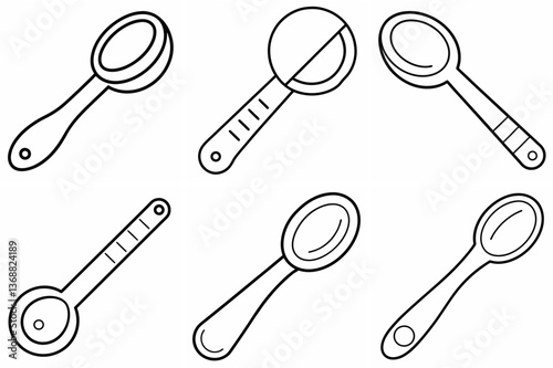 Measuring Spoon Outline Coloring Book Page Line Art Drawing Set