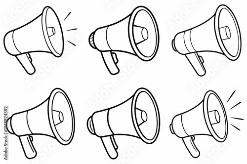 Megaphone Outline Coloring Book Page Line Art Drawing Set