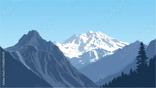 Mountains covered with snow. Mountains landscape. Snowy Mountain Range. Vector illustration.	
