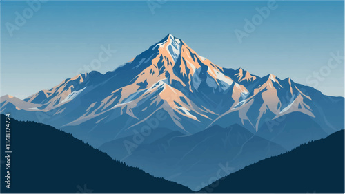 Mountains covered with snow. Mountains landscape. Snowy Mountain Range. Vector illustration.	
