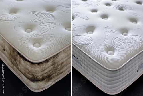 Obraz na płótnie Mattress cleaning transformation showcasing before and after removal of stains and dirt w salonie