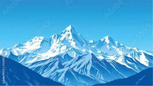 Mountains covered with snow. Mountains landscape. Snowy Mountain Range. Vector illustration.	
