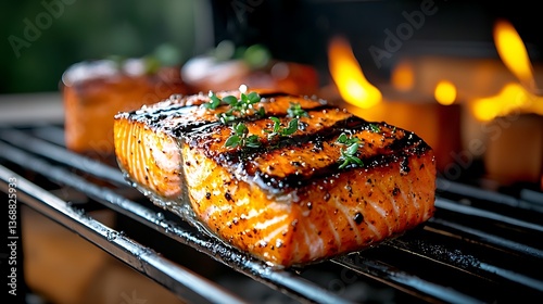 Grilled Salmon on Grill photo
