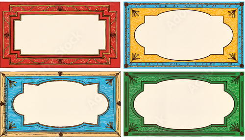 Colorful Japanese-style frames with traditional patterns, decorative art