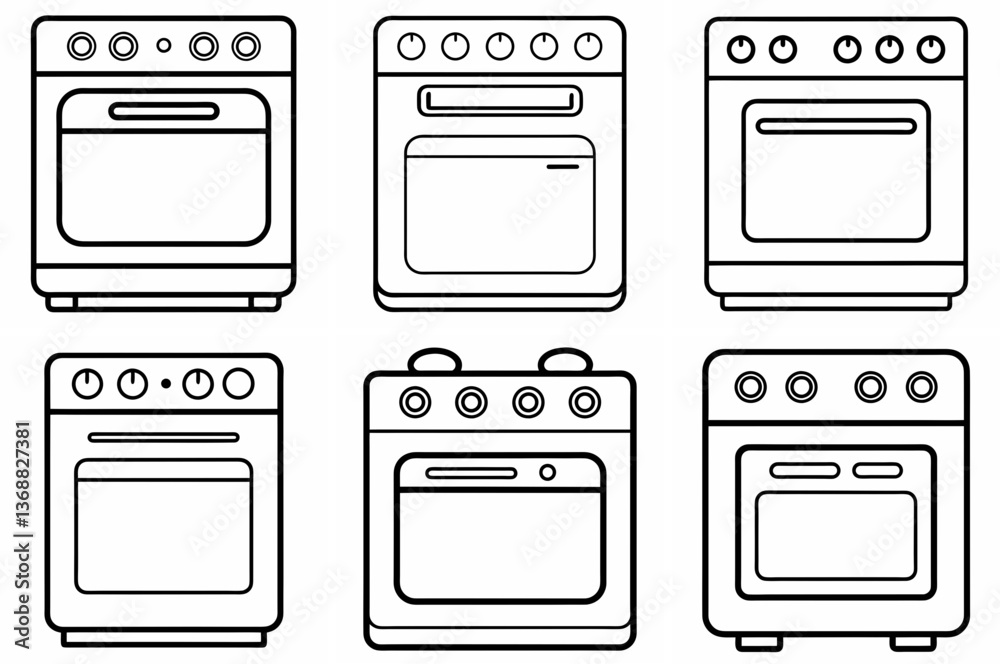 Oven Outline Coloring Book Page Line Art Drawing Set Oven Outline Coloring Book Page Line Art Drawing Set