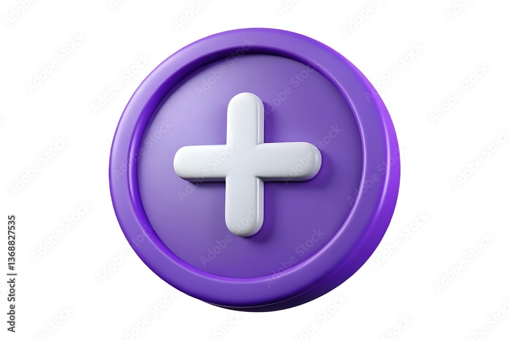 Fototapeta premium 3d purple plus sign icon isolated on white background