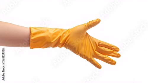 Bright Yellow Glove on Hand Reaching Out for Cleaning or Protection