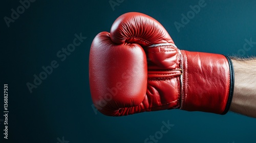 Red Boxing Glove Punching with Power in Dark Blue Background